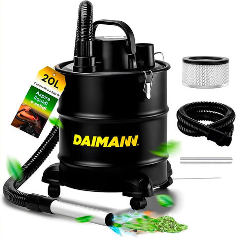 Bidone Aspiratutto 20L 800W con Filtro HEPA e Tubo Metallico per Camino e Stufa
