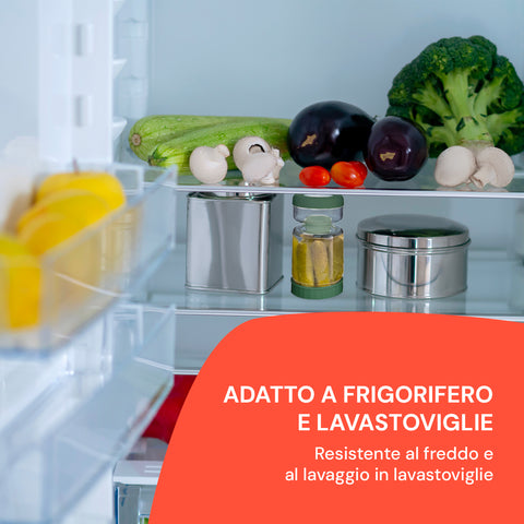 Barattolo per sottaceti in vetro borosilicato nel frigorifero tra verdure fresche, adatto a frigorifero e lavastoviglie, resistente al freddo