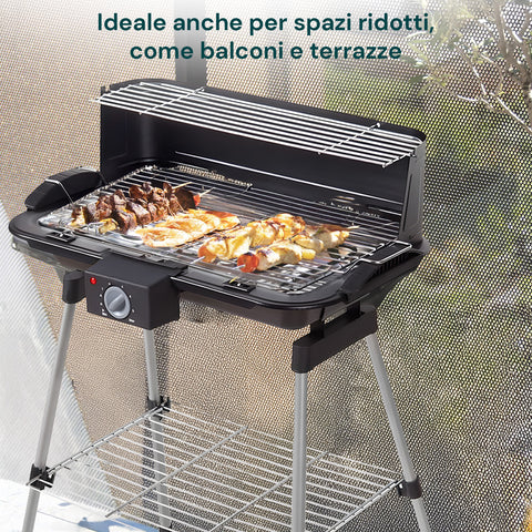 Barbecue Elettrico da Esterno 88x54 Cm con Griglia e Scaldavivande