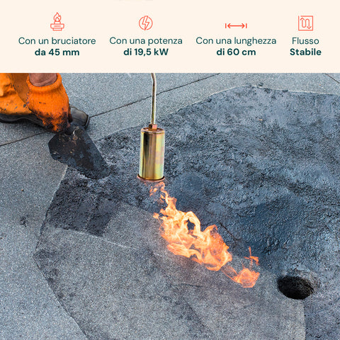 Cannello a Gas 60cm con Bruciatore ø45mm e Leva Rapida per Uso Professionale