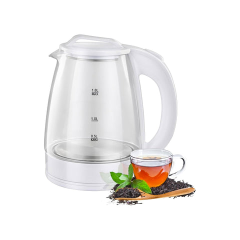 Elektrischer Wasserkocher 2L aus Glas mit Edelstahlplatte, Abschaltautomatik und doppelter Steuerung