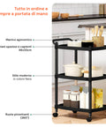 Avilia Carrello Salvaspazio Multiuso Nero con 3 Ripiani e Ruote Pratico ed Elegante per Cucina e Bagno Ean 8056819050165