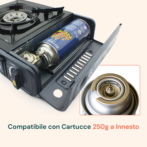 Fornello Portatile A Gas 2,2kw Con Piezo E Valigetta Per Esterni