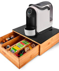 Cassetto Porta Capsule e Cialde in Bambù con ripiano in vetro, compatto con 4 scomparti. Ean 8056819042719