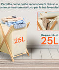 Portabiancheria Pieghevole In Legno E Stoffa Ecru