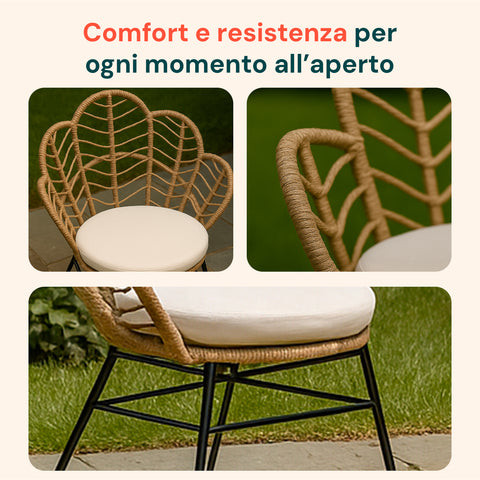 Set Fiji Salotto Con Tavolino In Vetro E 2 Sedie In Polyrattan