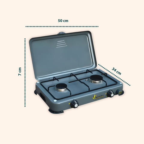 Fornello Esterno 2 Fuochi Inox Grigio per Riscaldo e Cottura in Campeggio