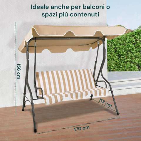 Dondolo 3 Posti Con Tettuccio In Acciaio Antracite E Seduta Beige