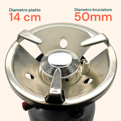 Fornello Campeggio Con Accensione Piezo E Cartucce Valvola 7/16