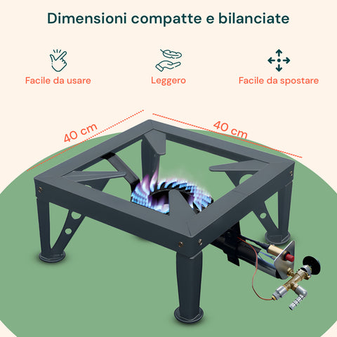 Fornellone a Gas 7,5 Kw con Termocoppia e Bruciatore da 170mm