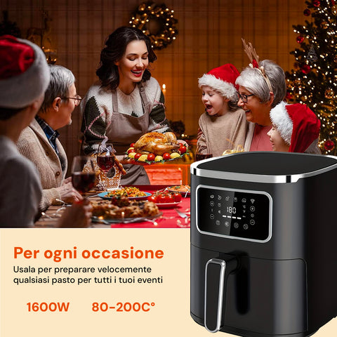 Friggitrice ad Aria 7,5L 1600W Nera Digitale, Pannello LED, Timer 60 Min, 4 Funzioni Cottura, Parti Lavabili Ean-8051597871155