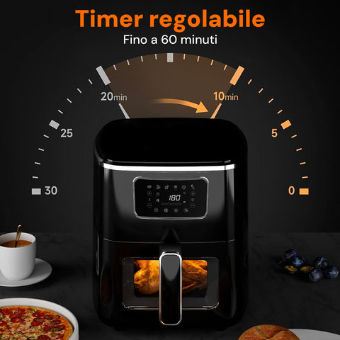 Friggitrice ad Aria 7,5L 1600W Nera Digitale, Pannello LED, Timer 60 Min, 4 Funzioni Cottura, Parti Lavabili Ean-8051597871155