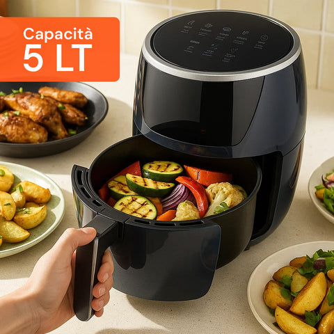 Friggitrice Ad Aria 5l 1500w Temperatura 80-200°C Con Timer E Display Led