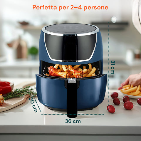 Friggitrice Ad Aria 5l 1500w Temperatura 80-200°C Con Timer E Display Led