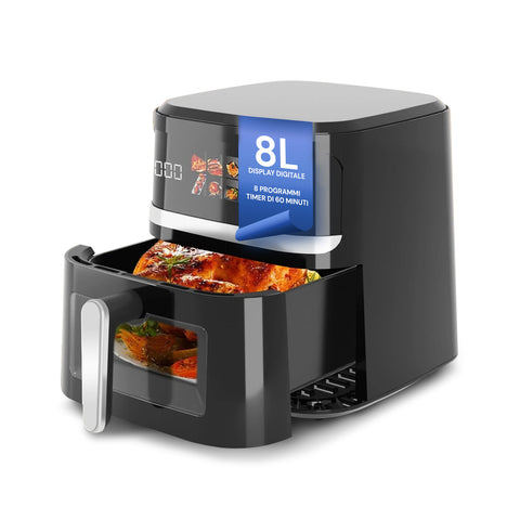 Heißluftfritteuse 8 Liter mit Digitaldisplay und 8 voreingestellten Programmen