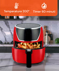 Friggitrice Ad Aria 5l 1500w Temperatura 80-200°C Con Timer E Display Led