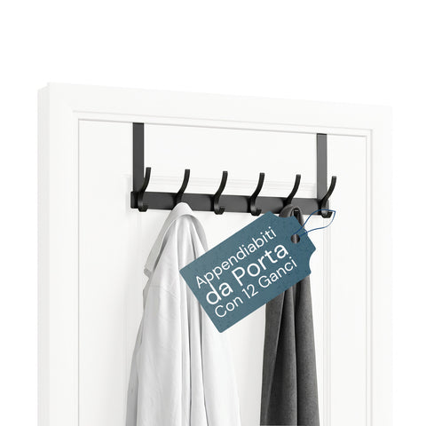 avilia home appendiabiti da porta in alluminio con 12 ganci portata 10kg adatto per porte spesse da 41 45 cm ean 8052879012006
