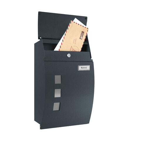 Moderner Wandbriefkasten aus Edelstahl mit Namensfenster und 2 Schlüsseln