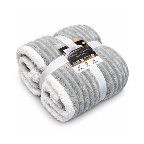 Sherpa-Plaiddecke 180x200 cm aus gestreiftem Flanell mit weißer Rückseite: für Bett, Sofa oder unterwegs, in 6 Farben erhältlich