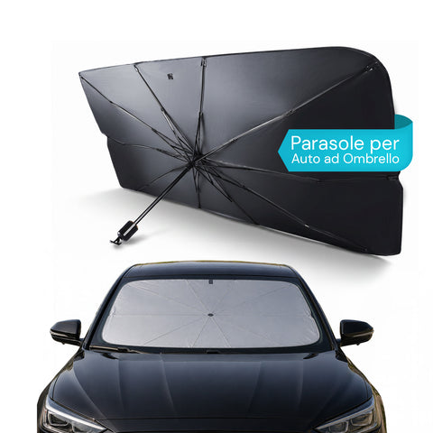 Auto-Sonnenschirm – Universeller UV-Schutz – Größe 140x80cm – 10-Speichen-Struktur aus Eisen und 170T-Gewebe – Faltbar mit platzsparender Hülle – Kühlt den Innenraum