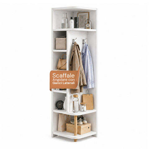 Eckregal aus weißem MDF mit 7 Ebenen 180x30x30 cm – hohe Tragfähigkeit