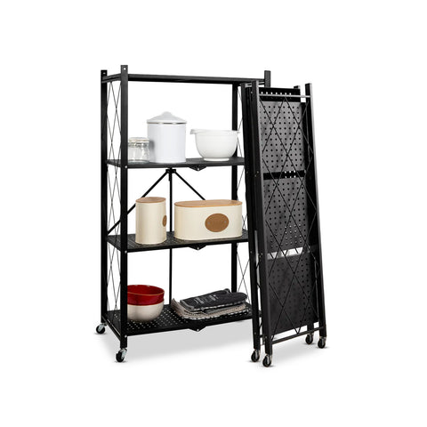 Scaffale Mobile Pieghevole 4 Livelli con Ruote Girevoli Bloccabili