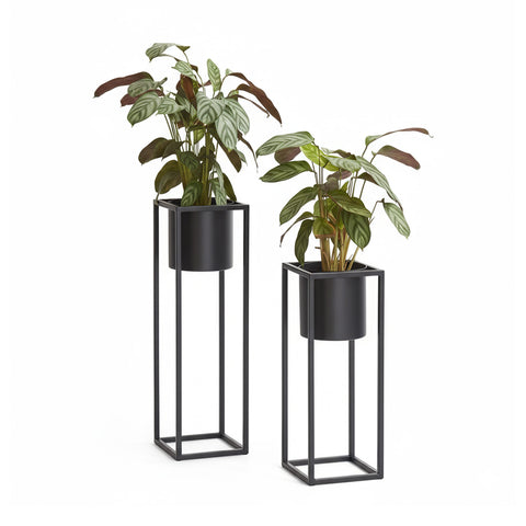 2er-Set Pflanzenständer mit Topf und Eisenrahmen im modernen Design