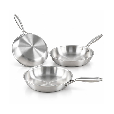 avilia home set 3 padelle in acciaio inox tri ply 20 24 28 cm fondo induzione adatto a tutti i piani cottura pfas free e uso in forno ean 8056819080612