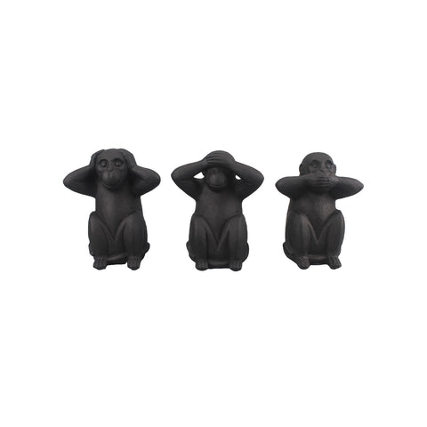 3 Deko-Äffchen-Set "Nichts sehen, nichts hören, nichts sagen" aus schwarzer Keramik