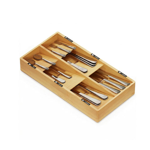 Organizer Portaposate in Bambù con 6 Scomparti ed Etichette – per Cassetti Cucina 20x39 cm –  in Legno Naturale