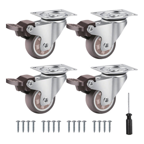 Satz mit 4 universalen Lenkrollen, 50 mm, Gummi und Stahl – Tragfähigkeit 200 kg – Komplettset mit Schrauben und Schraubendreher