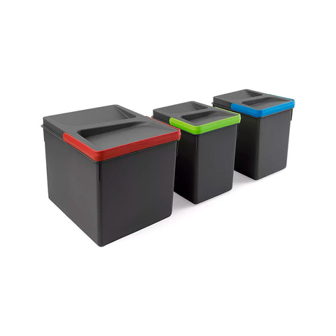 3er-Set Mülleimer für Mülltrennung, für Schubladen 26,6 cm, mit 60 cm Boden, 7/15 l