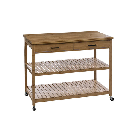 Kücheninsel 4 Etagen mit Rollen aus Bambus 90x108cm