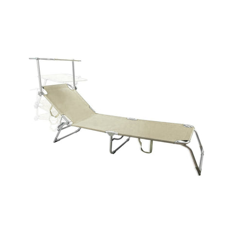 Klappbare Strandliege mit Sonnenschutz aus Aluminium 2x1 Beige