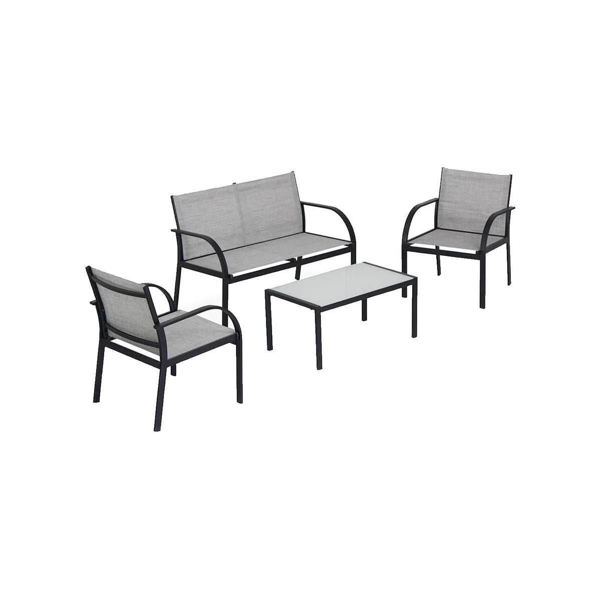 Set da giardino 4 pezzi con divano, poltrone e tavolino - Salotto da esterno con struttura in metallo e tessuto textilene grigio resistente agli agenti atmosferici