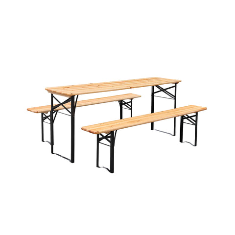 Bierbank-Garnitur klappbar aus Eisen und Holz, 3-teilig, 70x220cm, grün
