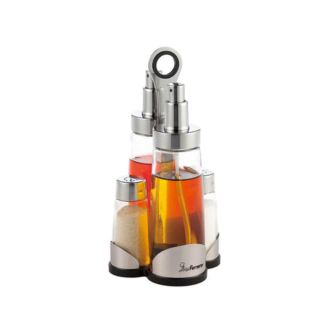 5-teiliges Set Öl- und Essig-/Salz- und Pfefferstreuer aus Glas und Edelstahl, 200/60 ml, Silber