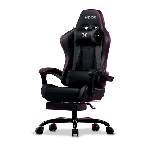 Gaming-Stuhl, neigbar, mit ausziehbarer Fußstütze, Lendenkissen und Kopfstütze