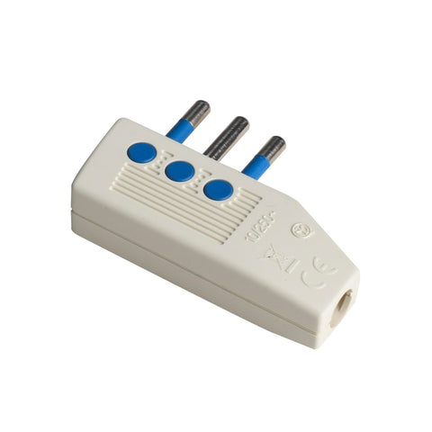 Platzsparender 90°-Polycarbonatstecker 10A 2P+T Weiß