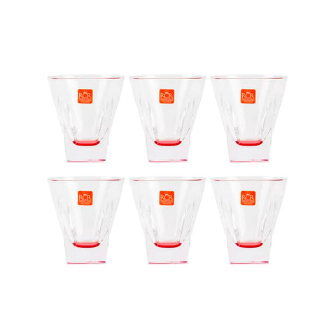 6 Gläser-Set aus Luxion® 27 cl – Modernes Design mit rotem Stiel