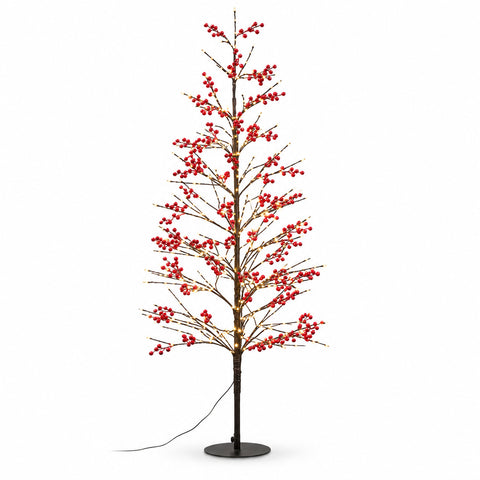 Leuchtbaum mit roten Beeren, 150 cm, 635 warmweiße LEDs