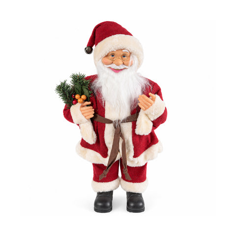 Saint Joy dekorativer Weihnachtsmann, 60 cm, mit Kiefernzweig und Weihnachtsschmuck, detailreiche Weihnachtsstatue in 4 Varianten: Rot, Eskimo, Weiß und Grau, EAN 8056819080575