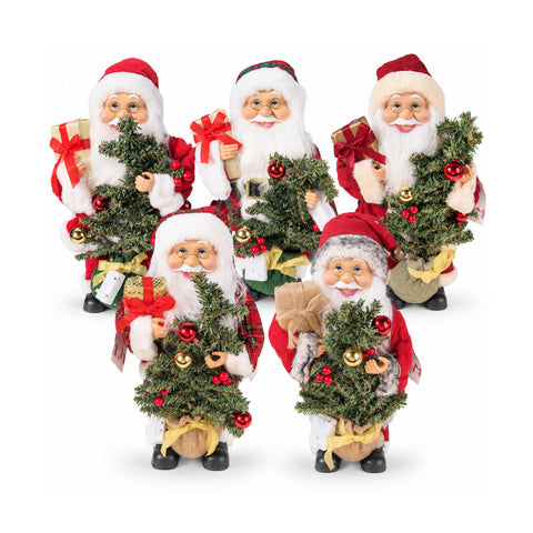 Weihnachtsmann mit Baum, 40 cm, musikalische Weihnachtsfigur mit blinkenden Lichtern, Batterien enthalten, Blindbox