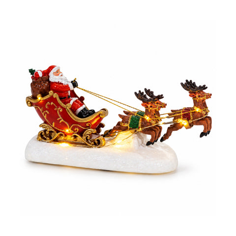 Leuchtender Weihnachtsmann mit Schlitten und Rentieren, batteriebetrieben, 25 cm