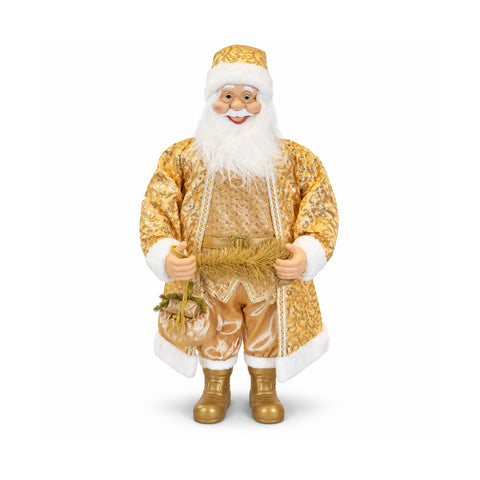 Tanzender Weihnachtsmann, 130 cm, mit Musik, goldene Weihnachtsstatue, die tanzt, lacht und singt, mehrere Modi und Lieder, zu befüllender Sockel, Netzteil inklusive