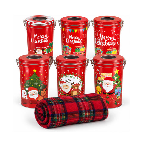 Weihnachtliche Dose 30x16 cm mit Coral-Fleece-Decke 145x110 cm, weiche karierte Tartan-Decke – Blind Box