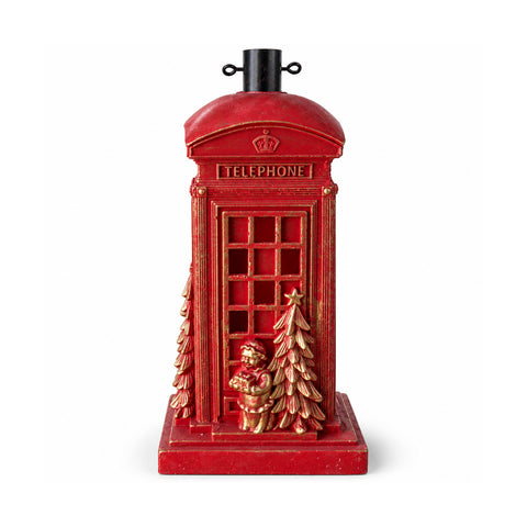 Weihnachtsbaumständer in Form einer englischen Telefonzelle mit LED-Lichtern, goldenem Weihnachtsmann und goldenem Bäumchen, universeller Öffnung von 4 cm, für Stämme bis 180 cm