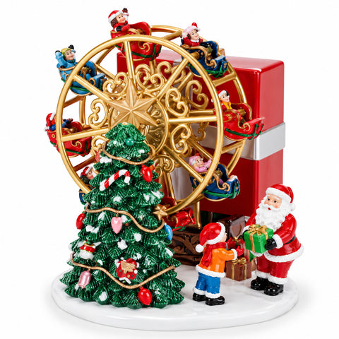 Weihnachtliche Riesenrad-Spieluhr zum Aufziehen mit Weihnachtsmann, 14 cm