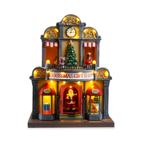 CrystalWood - Animiertes Weihnachtsmannhaus – LED-Lichter, Musik und Bewegung