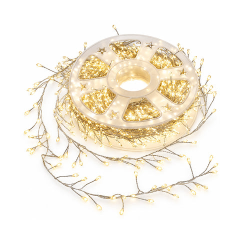 Lichterkette 1000 MicroLEDs auf Spule, 3 Farben, für innen und außen, 13 m, silberfarbenes Kabel, 8 Lichtspiele, Transformator inklusive, weihnachtlich, 2-mm-Birnen